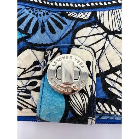 Vera Bradley Blue Bayou Turn Lock Wallet Organizer Zip Compartments - Picture 2 of 7